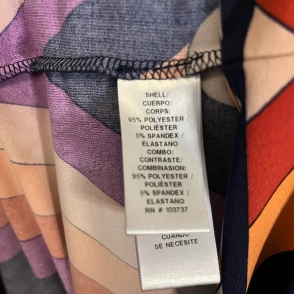 DONNA MORGAN NICE NAVY BLUE WITH GROOVY MULTICOLORS LONG SLEEVE MAXI DRESS - Picture 10 of 11